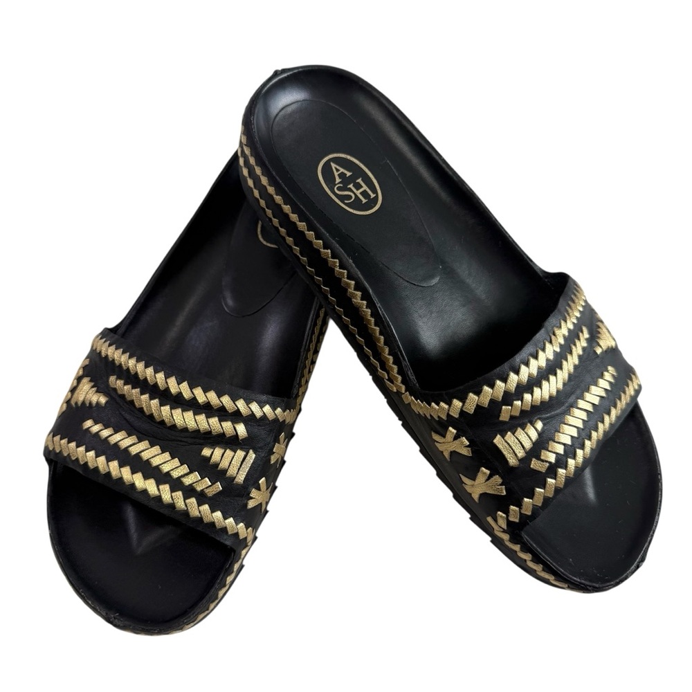 Ash Ulla Black Gold Leather Slide Sandals Size 36/ US 5.5-6 - Picture 4 of 16
